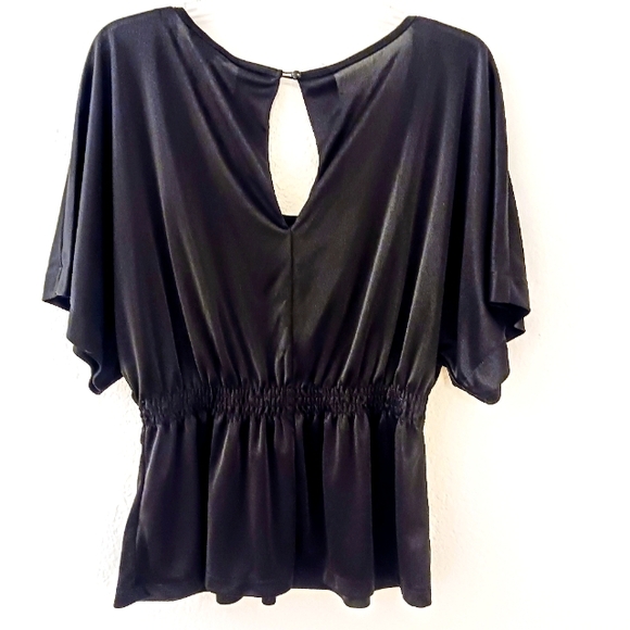H&M Silky Oversized Flowy Blouse Sz S Black Keyhole Cinched Waist Cocktail City - Picture 10 of 13